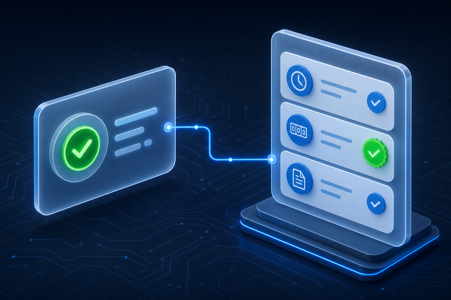 Workflow completion indicator connected to three verification checkpoints for automation validation.